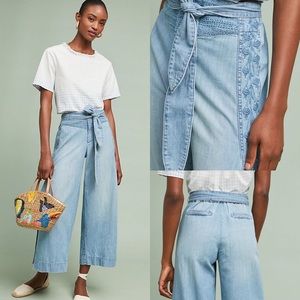 Anthropologie Beaded Cropped Denim Pant- Size 14